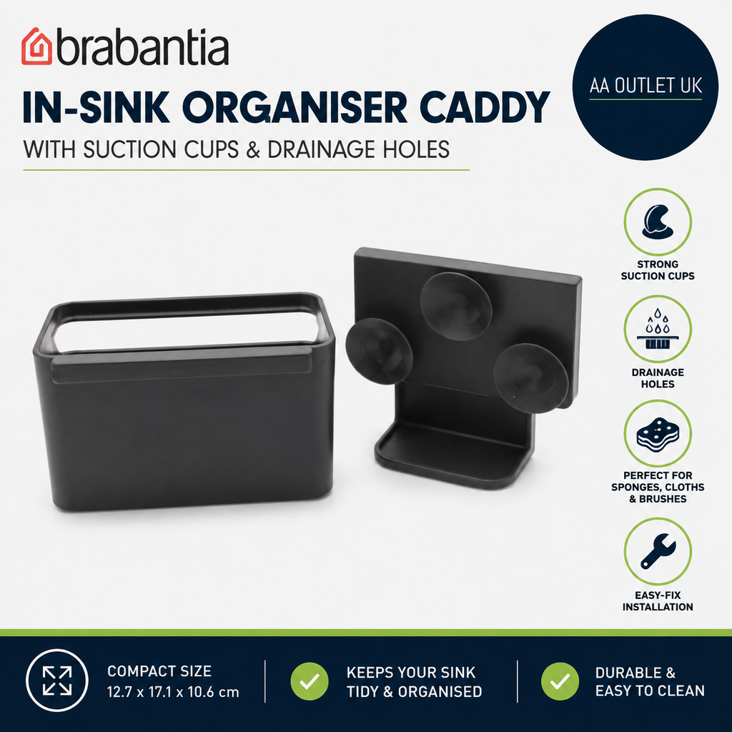 Brabantia In Sink Organiser Caddy Suction Cups Drainage Holes 12.7x17.1x10.6cm