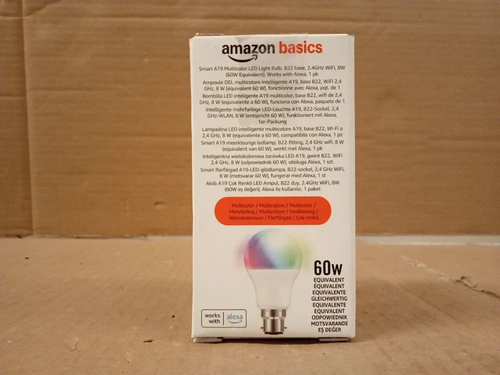 Amazon Basics Smart Multicolor LED Light Bulb B22 Base 8W 60W Equivalent New