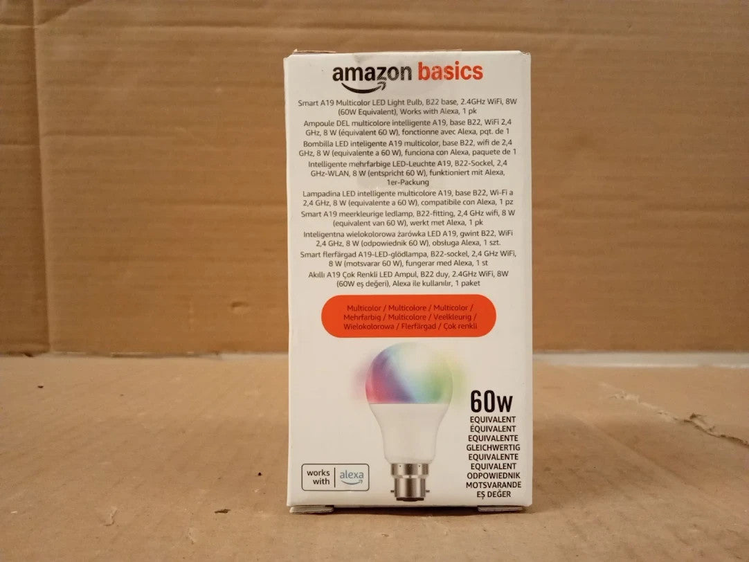 Amazon Basics Smart Multicolor LED Light Bulb B22 Base 8W 60W Equivalent New