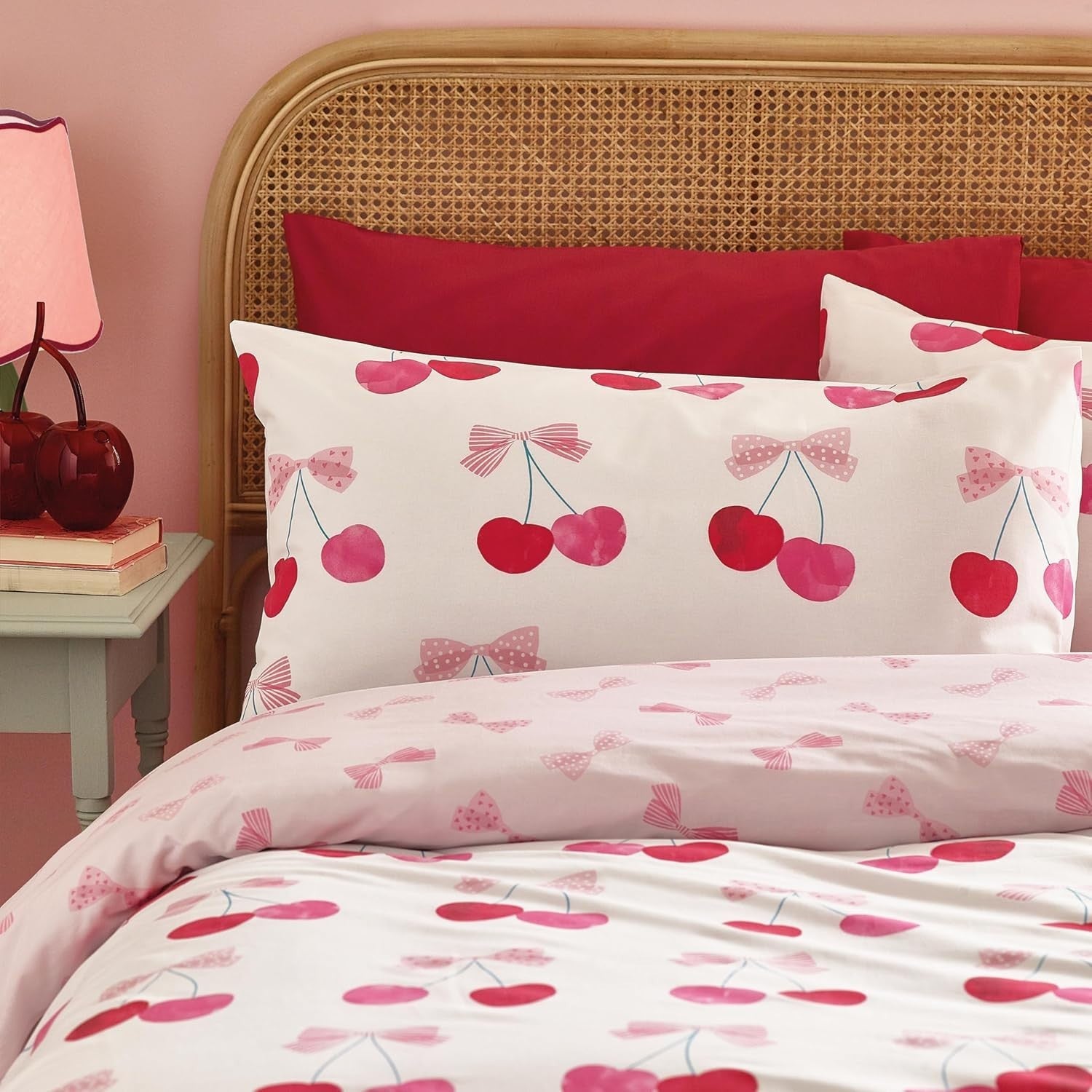 Catherine Lansfield Cherries Double Duvet Cover 200x200cm Pillowcases 50x75cm