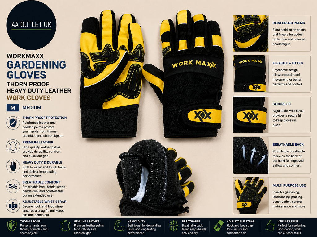 WORKMAXX Gardening Gloves Thorn Proof Heavy Duty Leather Work Gloves M Design