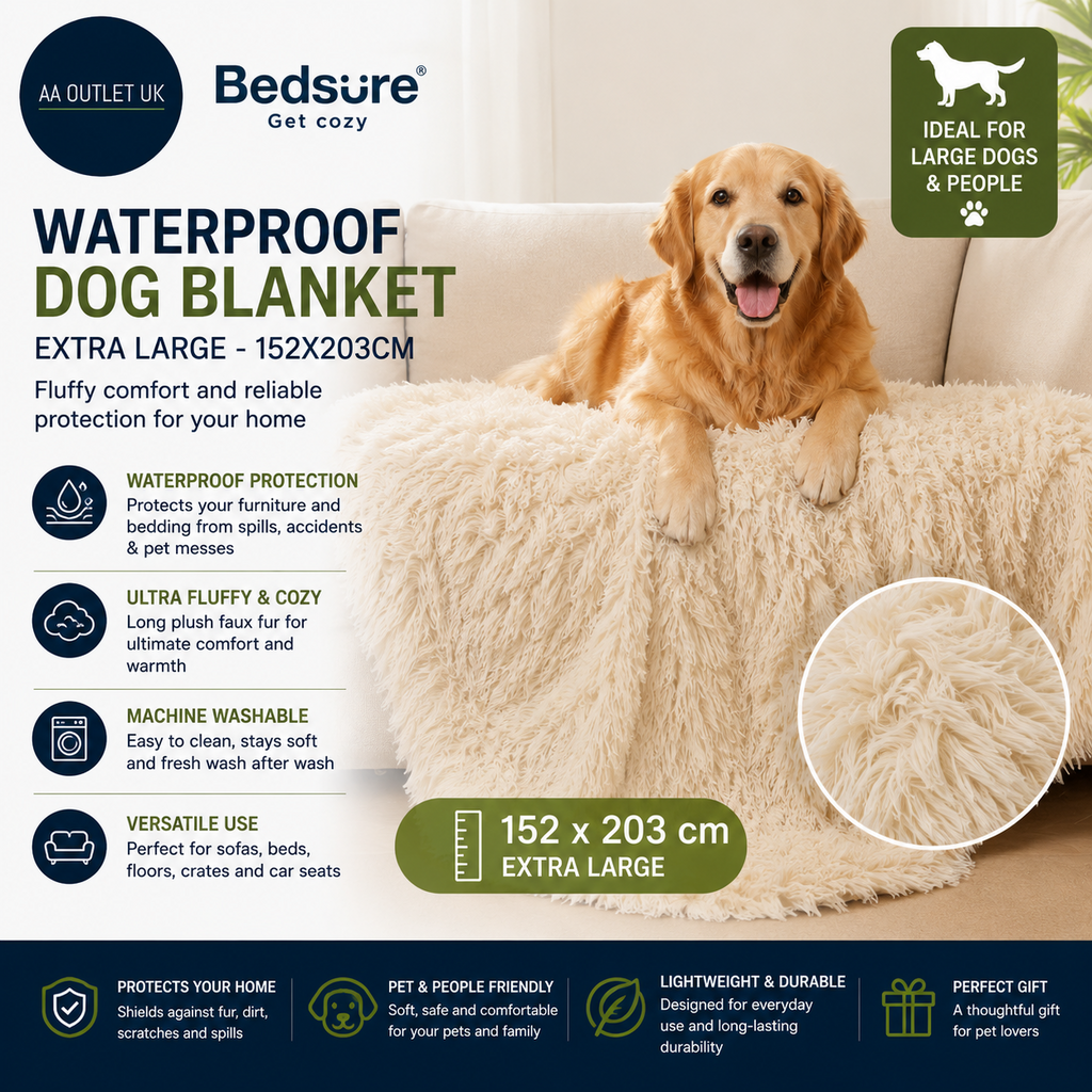 Bedsure Waterproof Dog Blankets Extra Large 152x203cm Washable Cream