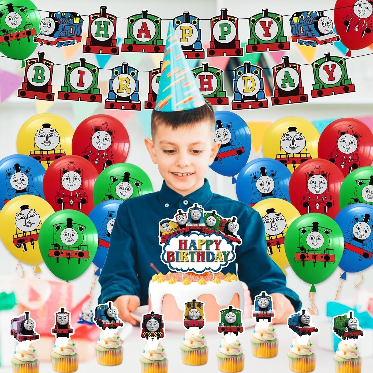Cartoon Birthday Party Decorations Banner Balloons Cake Topper Set Design New