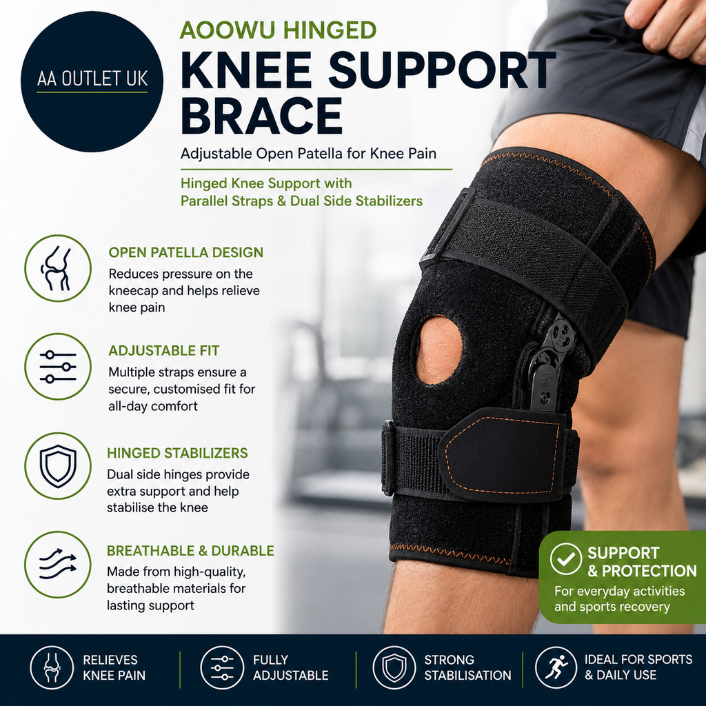 Aoowu Hinged Knee Support Brace Adjustable Open Patella Pain Dual Stabilizer XXL