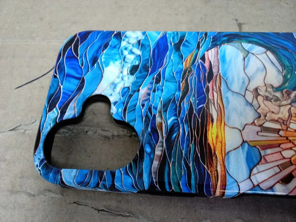 Waves & Sun Rays Stained Glass Ocean Sunset Phone Case For iPhone 16 New