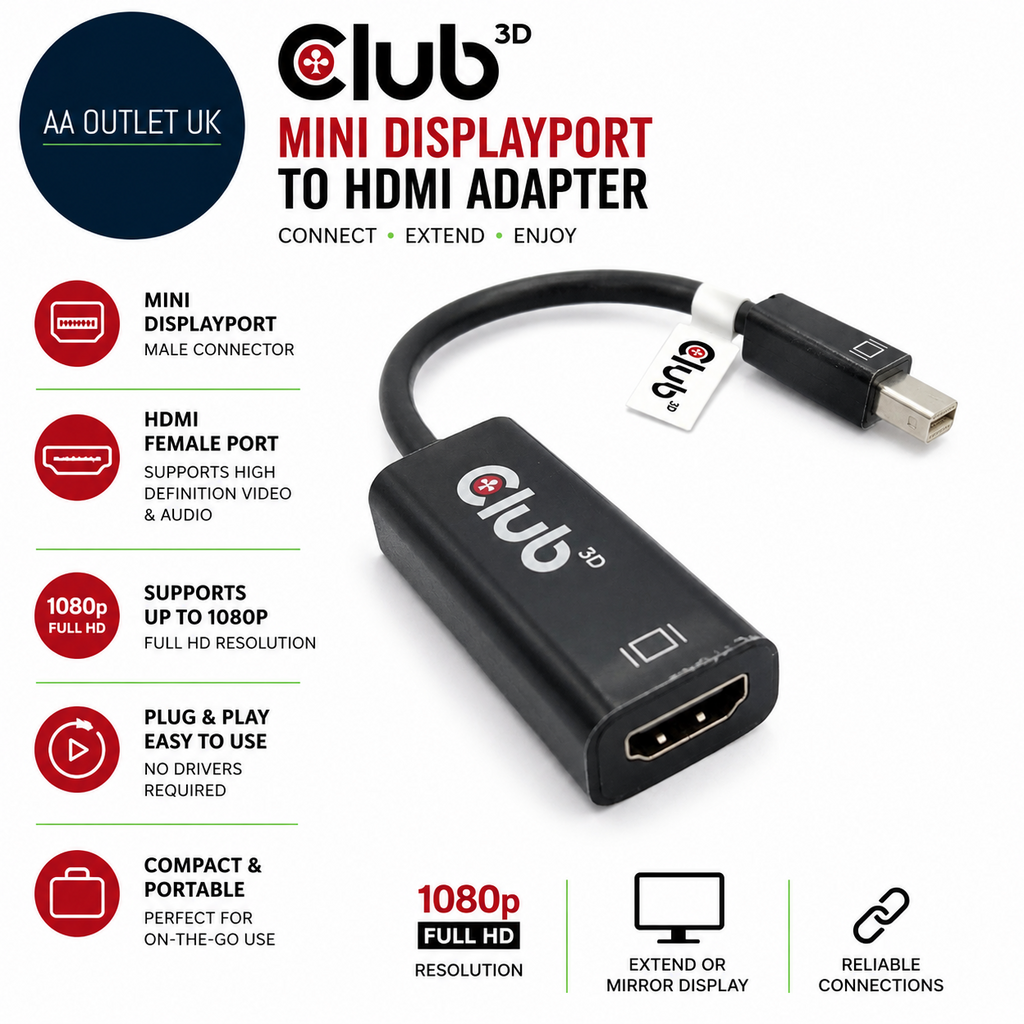Club 3D Mini DisplayPort Black HDMI 2.0 Poly Bag Personal Gaming Business
