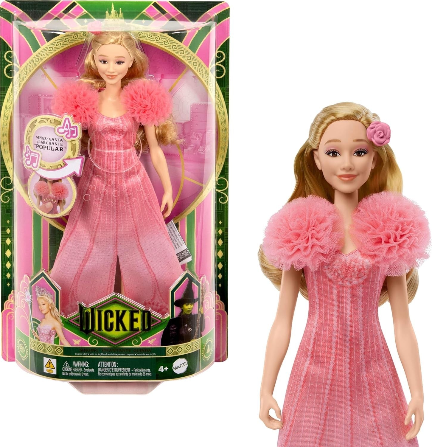 Mattel Wicked Singing Glinda Fashion Doll Accessories Posable From Movie 4+ New