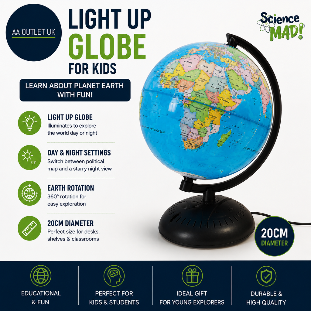 Science Mad Light Up Globe Kids Learn About Planet Earth Fun Features 20cm