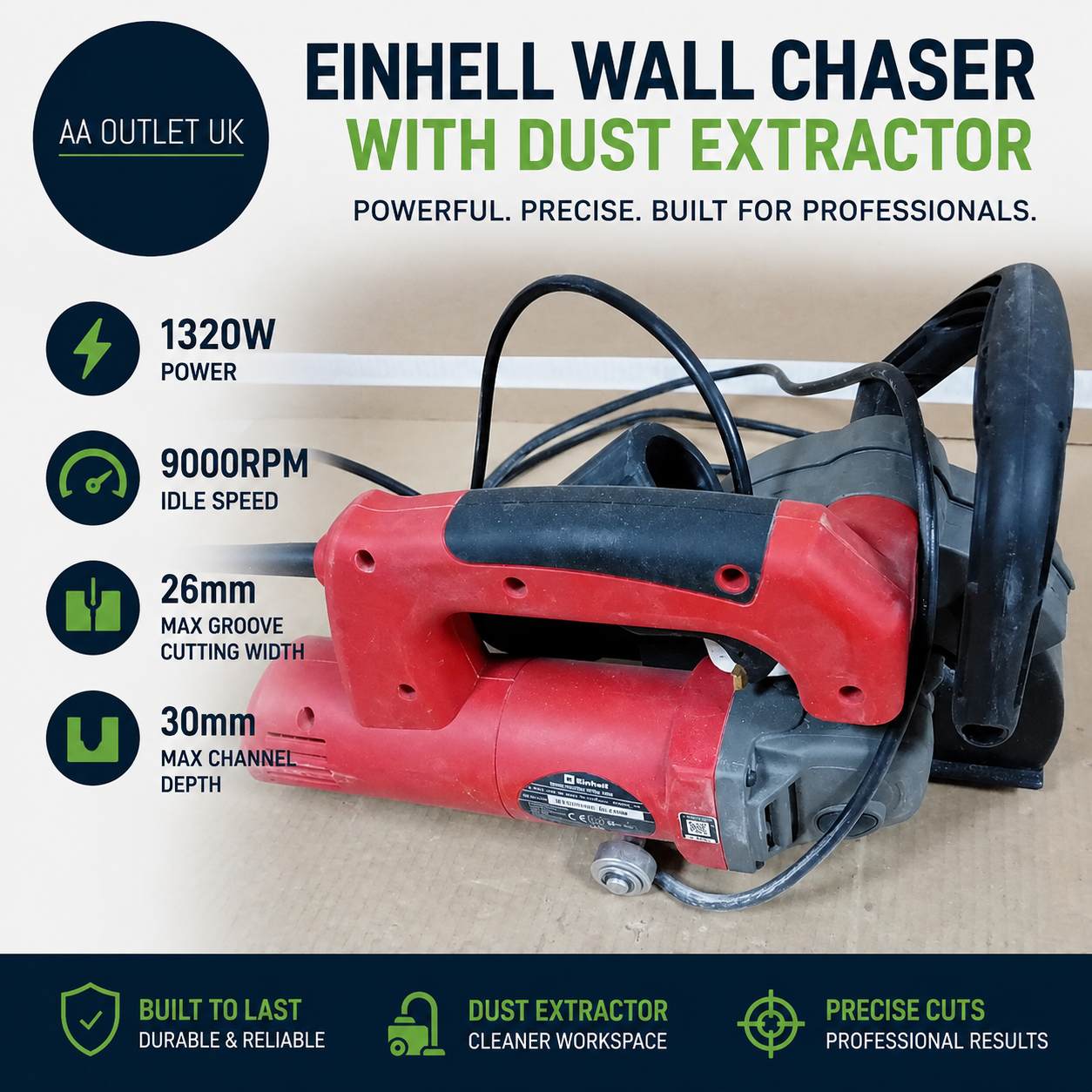 Einhell Wall Chaser Dust Extractor 1320W 9000RPM Idle Speed 26mm Maximum Groove