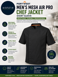 Portwest C738 Mens Mesh Air Pro Chef Jacket Short Sleeve Breathable Durable 3XL