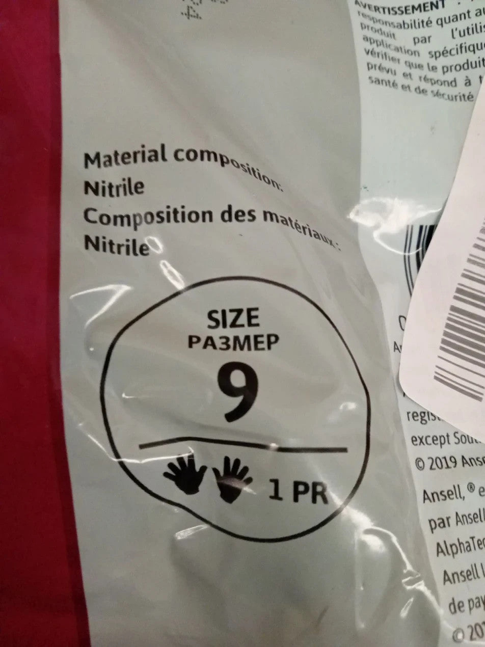 Ansell AlphaTec 37185 Chemical Resistant Nitrile Gloves Pair Size 9 Large New