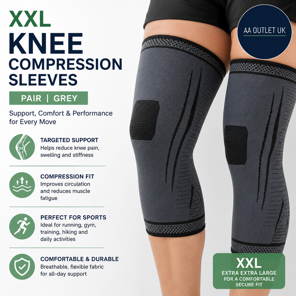 XXL Knee Compression Sleeves Pair Grey Support Brace Sports Running Gym New