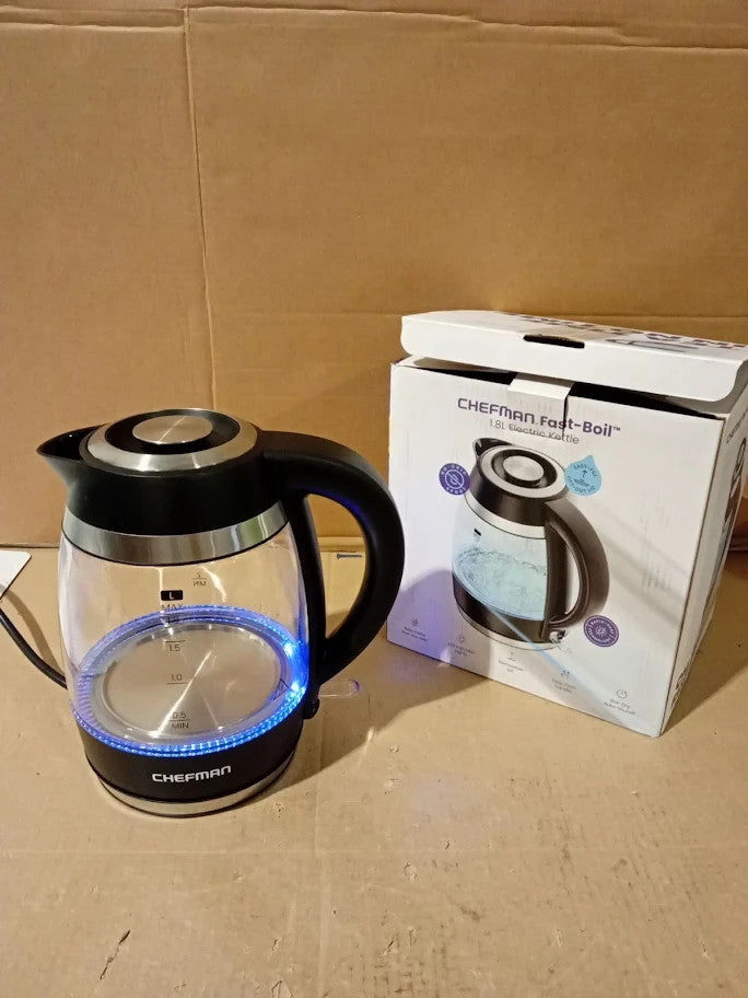 Chefman Electric Kettle 1.8L 3000w Hot Water Boiler Removable Lid Glass New