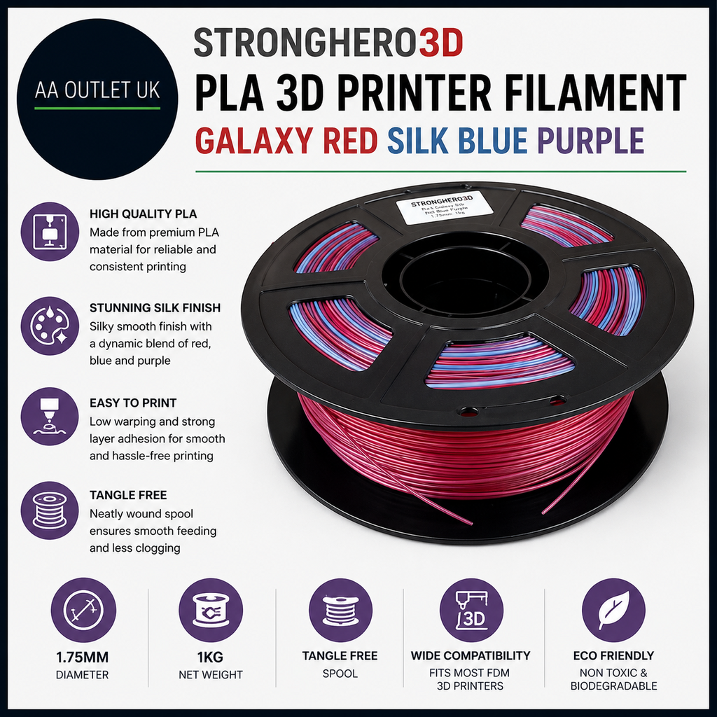 Stronghero3D PLA 3D Printer Filament 1.75mm 1kg Galaxy Red Silk Blue Purple