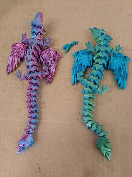 2pcs 3D Printed Fidget Articulated Dragon 22cm Desk Toy Gift Laser Purple Green