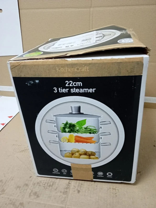 KitchenCraft 3 Food Steamer Pan Stock Pot Steamer 3 Tier Induction Safe 22cm