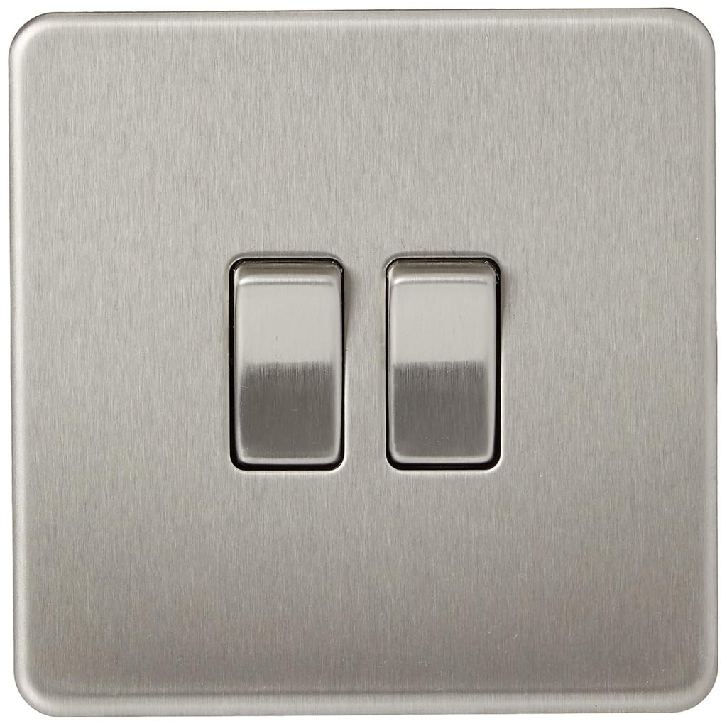 Knightsbridge SF3000BC Screwless 10A 2 Gang 2 Way Switch Brushed Chrome New