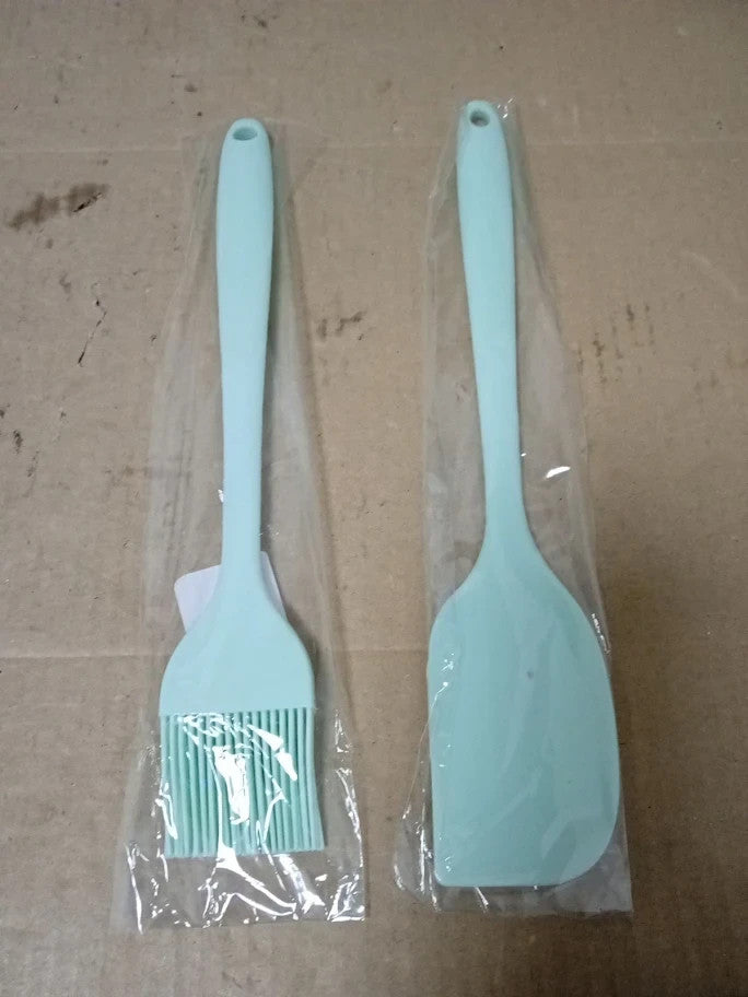 Silicone Pastry Baking Set Non Stick Mat Rolling Pin Spatula Brush Dough Blue