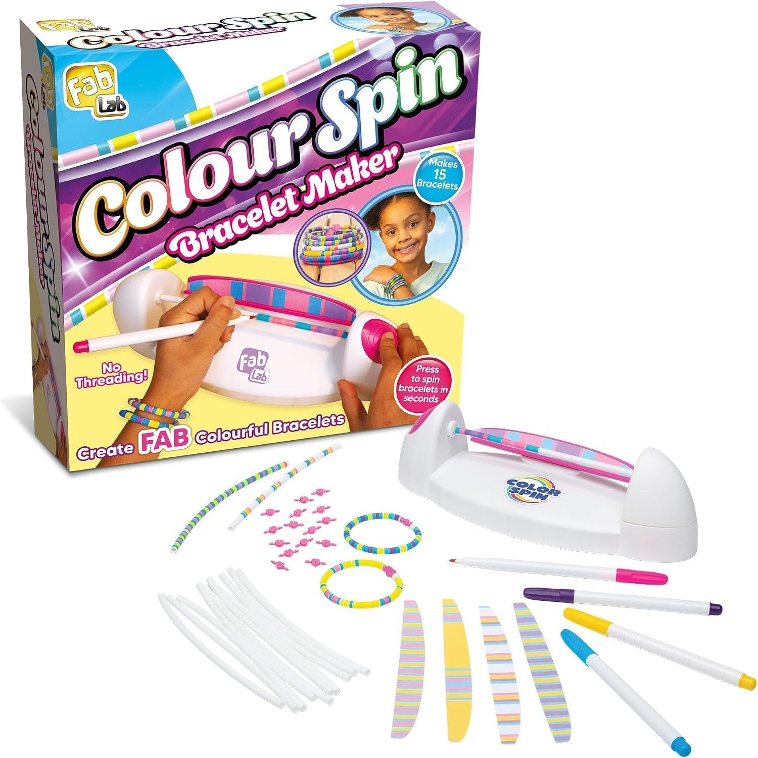 FabLab Colour Spin Bracelet Maker Create Colourful Designs No Threading 6+ New