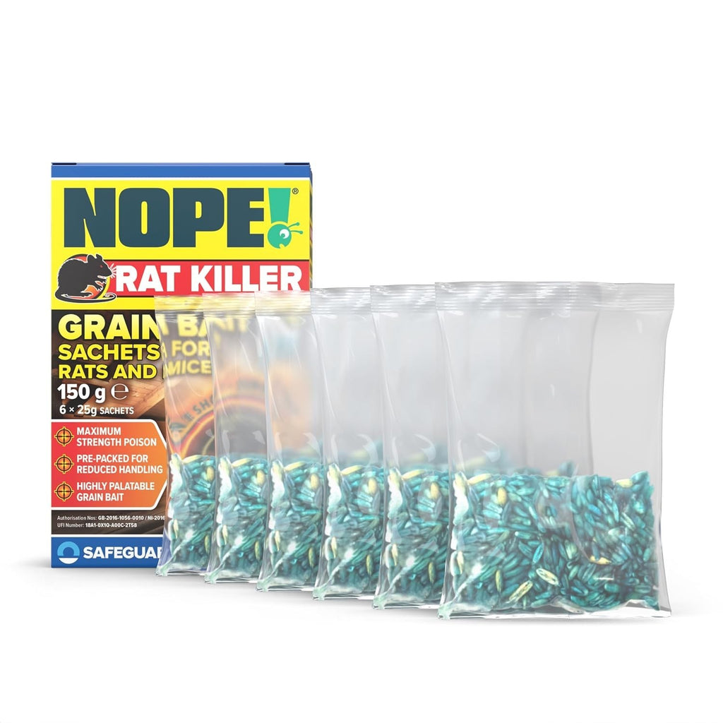NOPE Rat Bait Grain 6x25g Rodent Control Sachets Rat Mouse Strength Formula New