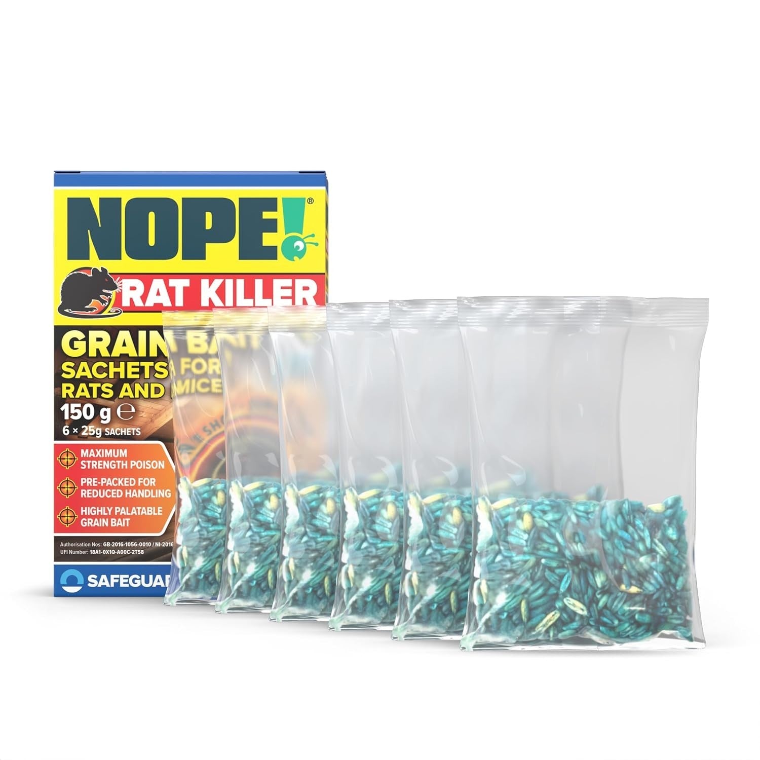 NOPE Rat Bait Grain 6x25g Rodent Control Sachets Rat Mouse Strength Formula New