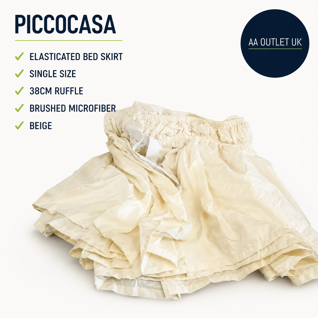 PiccoCasa Elasticated Bed Skirt 38cm Ruffled Base Wrap Around Bed Single Beige