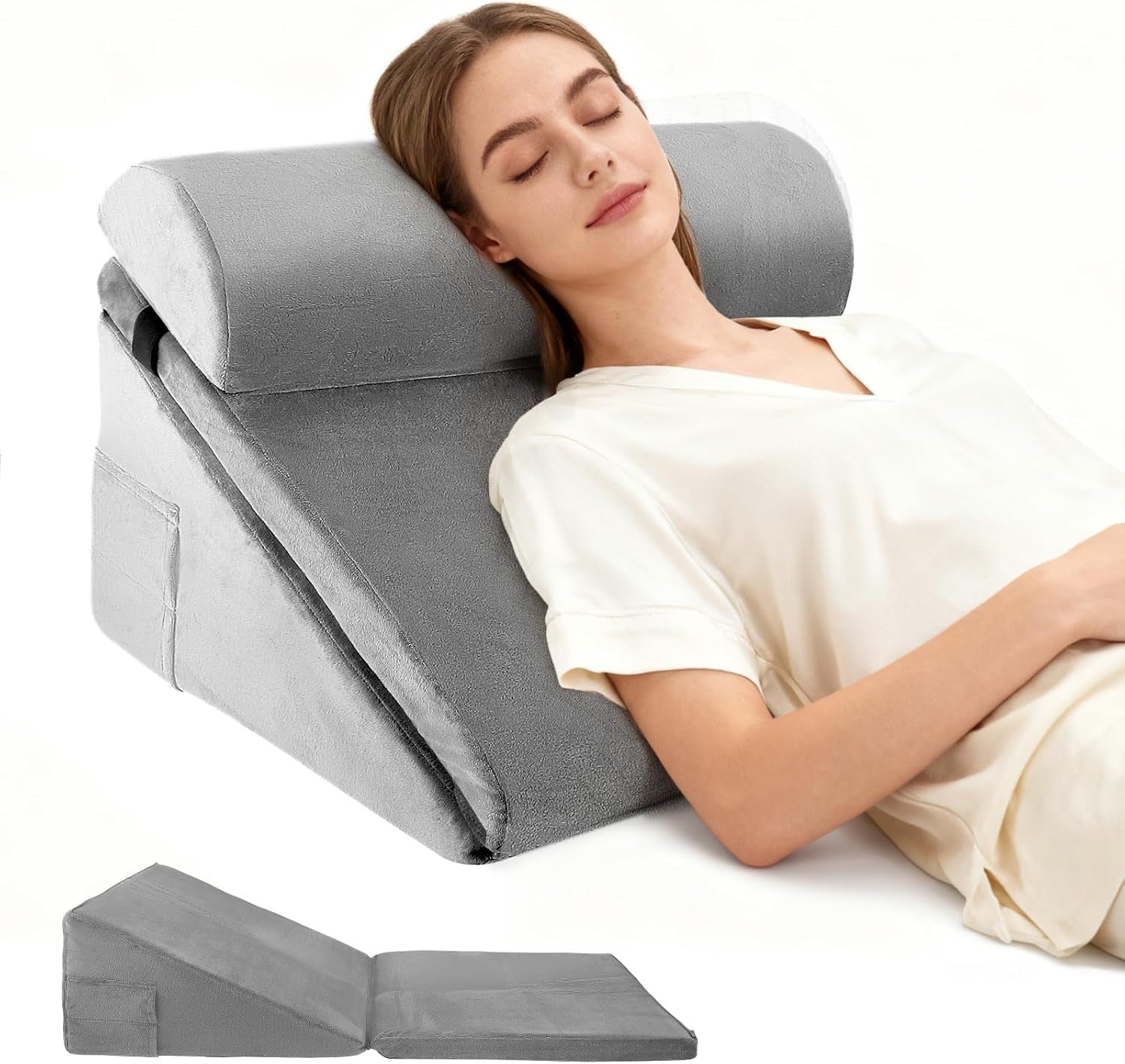 Bed Wedge Pillow 10in1 Folding Memory Foam Sleeping 50x50x28cm Headrest Grey New