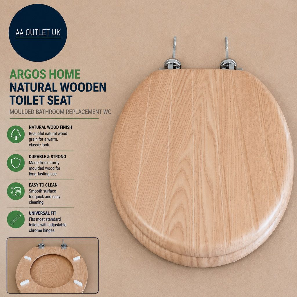Argos Home Natural Wooden Toilet Seat Moulded Bathroom Replacement WC Design