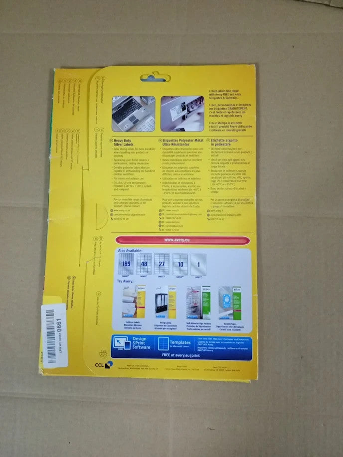 Avery L6012-20 Silver Heavy Duty Extra Strong Adhesive Labels 96x50.8mm New