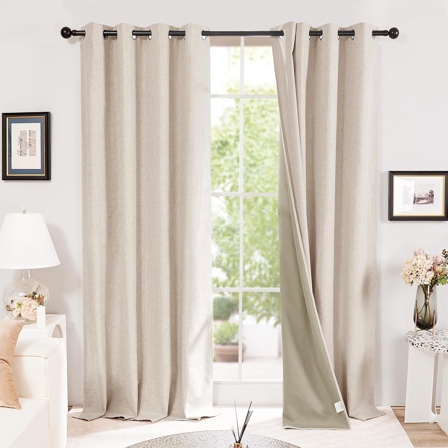 Deconovo Total Blackout Eyelet Curtains Faux Linen Khaki 66x72in Pair Design New