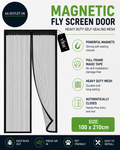 YRH Magnetic Fly Screen Door Heavy Duty Self Sealing Mesh 100x210cm Black