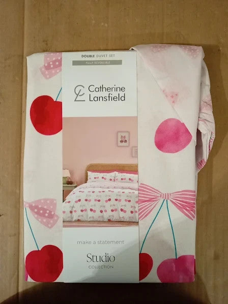 Catherine Lansfield Cherries Double Duvet Cover 200x200cm Pillowcases 50x75cm