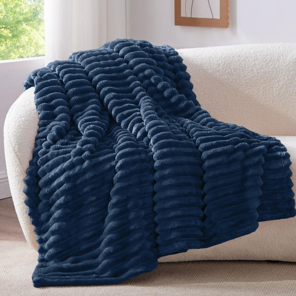 Bedelite Fluffy Fleece Throw Blanket Blue 152x203cm Soft Warm For Sofa New