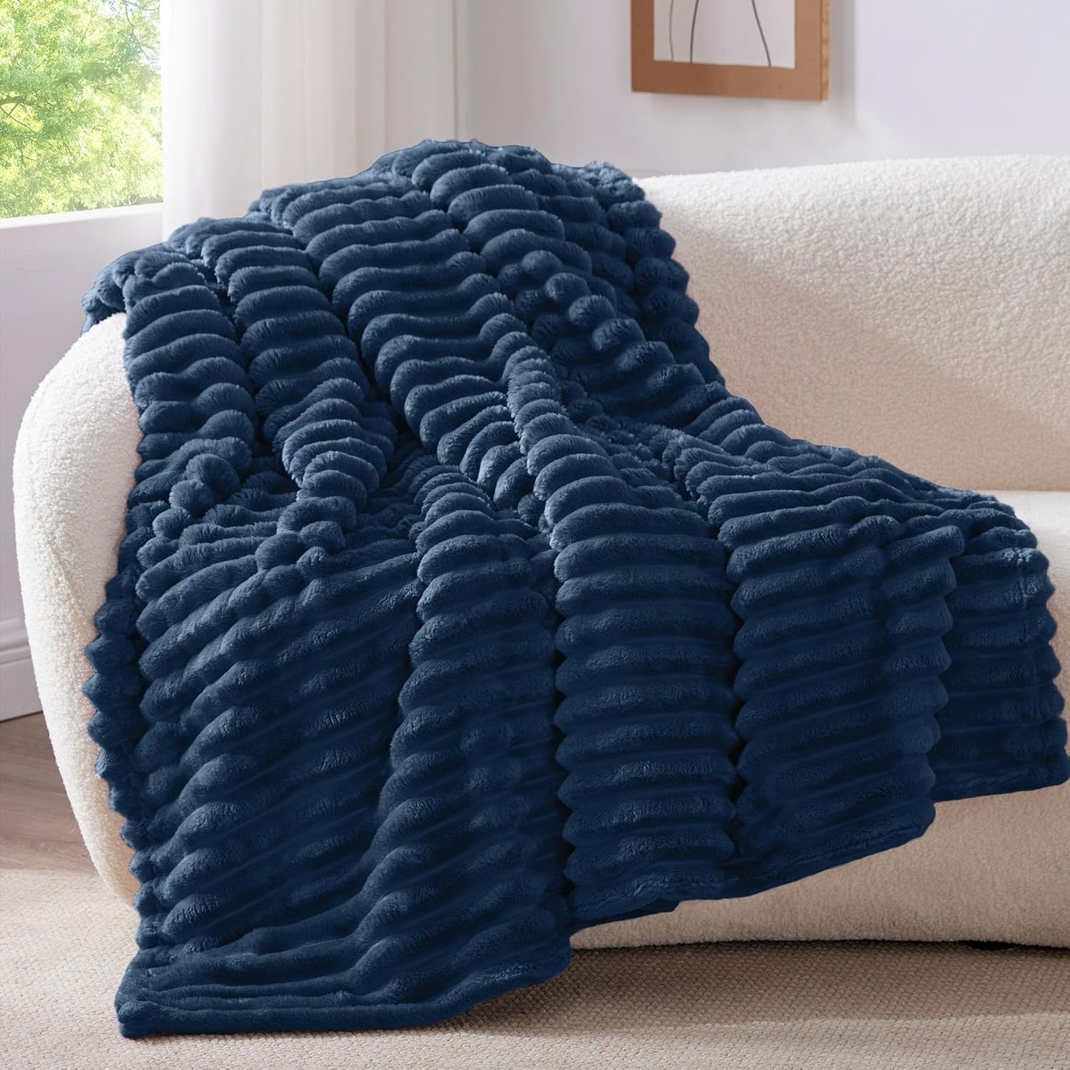 Bedelite Fluffy Fleece Throw Blanket Blue 152x203cm Soft Warm For Sofa New