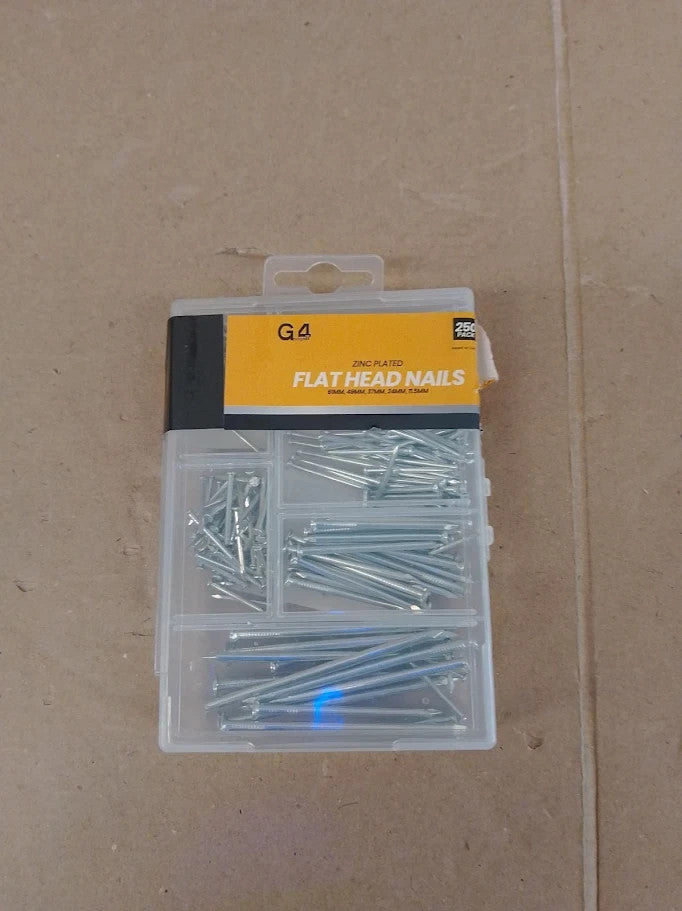 G4Gadget 250pcs Zinc Plated Flat Head Nails 5 Assorted Sizes DIY Woodwork New