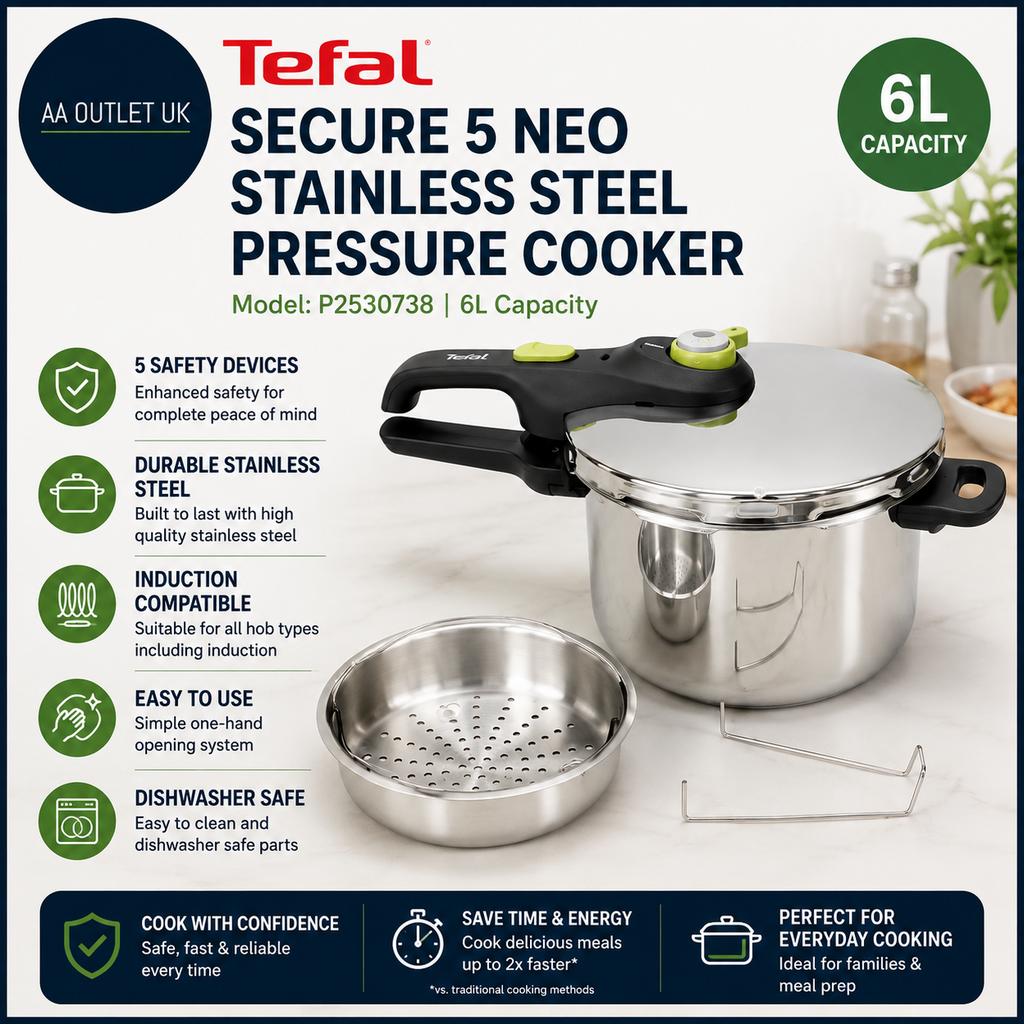 Tefal Secure 5 Neo Stainless Steel Pressure Cooker 6L Induction P2530738