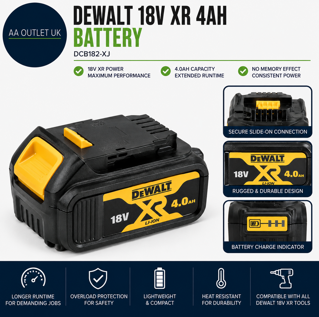DEWALT 18V XR 4Ah Battery DCB182XJ Lithium Ion Power Tool Black Yellow