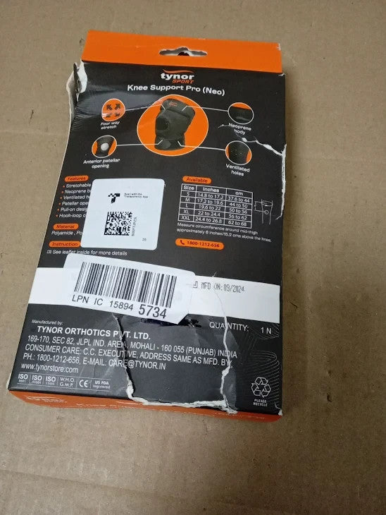 Tynor Knee Brace Men Women Adjustable Compression Sleeve Black Medium New