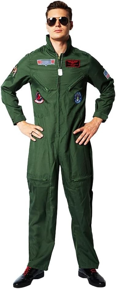 EraSpooky Men Pilot Costume Aviator Fancy Dress Halloween Party Cosplay XL