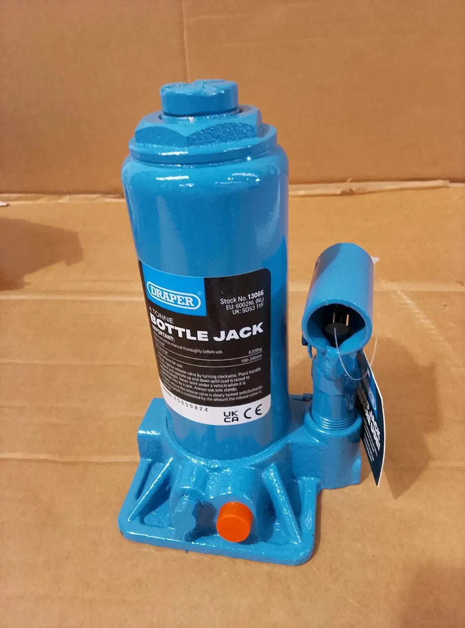 Draper 13066 BJ4B Hydraulic Bottle Jack 4 Tonne Blue High Carbon Steel Car RV