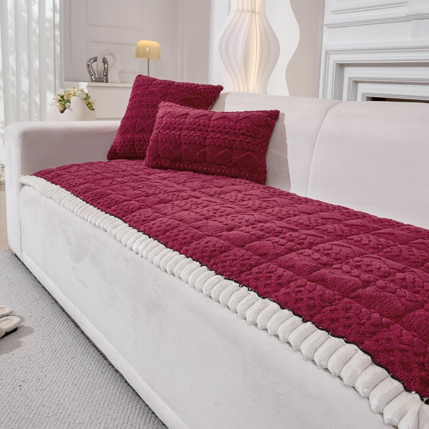 Thick Dog Sofa Cover Washable Non Slip Fuzzy Pet Red 1 Piece 28x28in New