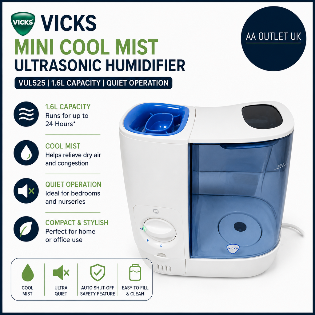 Vicks Mini Cool Mist Ultrasonic Humidifier VUL525 1.6L Quiet Air