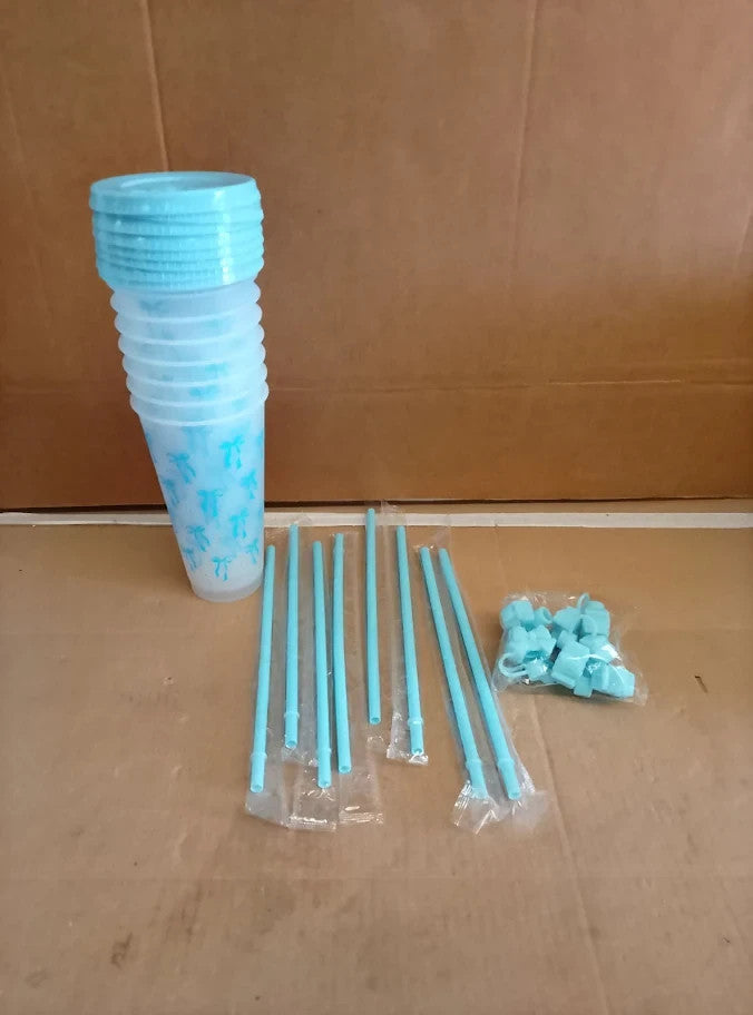 Dididudi 8Pcs 24oz Bow Plastic Cups Lids Straws 710ML PP Reusable Tumblers New
