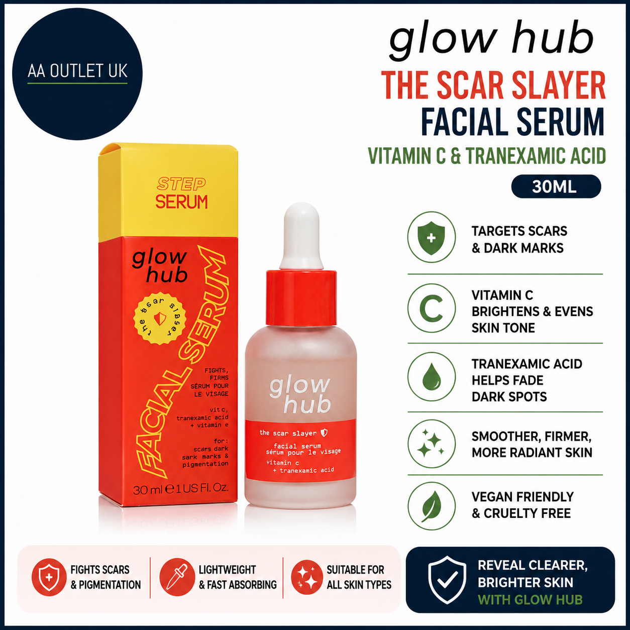 Glow Hub The Scar Slayer Facial Serum 30ml Vitamin C And Tranexamic Acid New