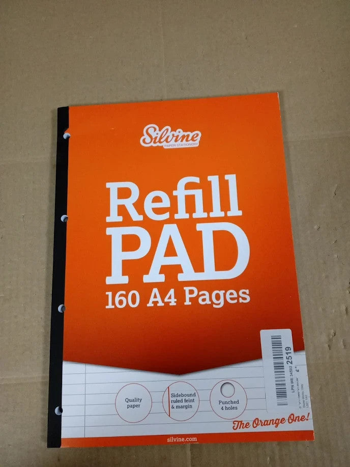 Silvine A4 Refill Pad 160 Pages Side Bound 4 Hole Punched Ruled 8mm Feint Margin