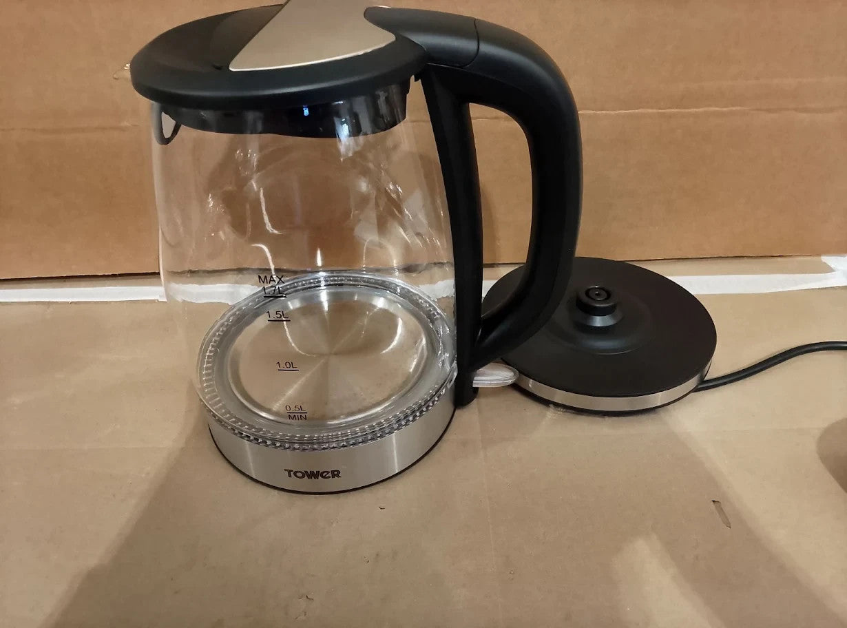 Tower PT10090BLK Illuminating Glass Kettle With Removable Filter 1.7L 2200w