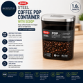 Oxo Steel Coffee Pop Container with Scoop 1.6L Airtight Storage Stainless
