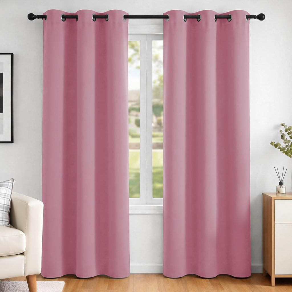Deconovo Noise Reduction Thermal Insulated Curtains Blackout 42x84in Pair Pink