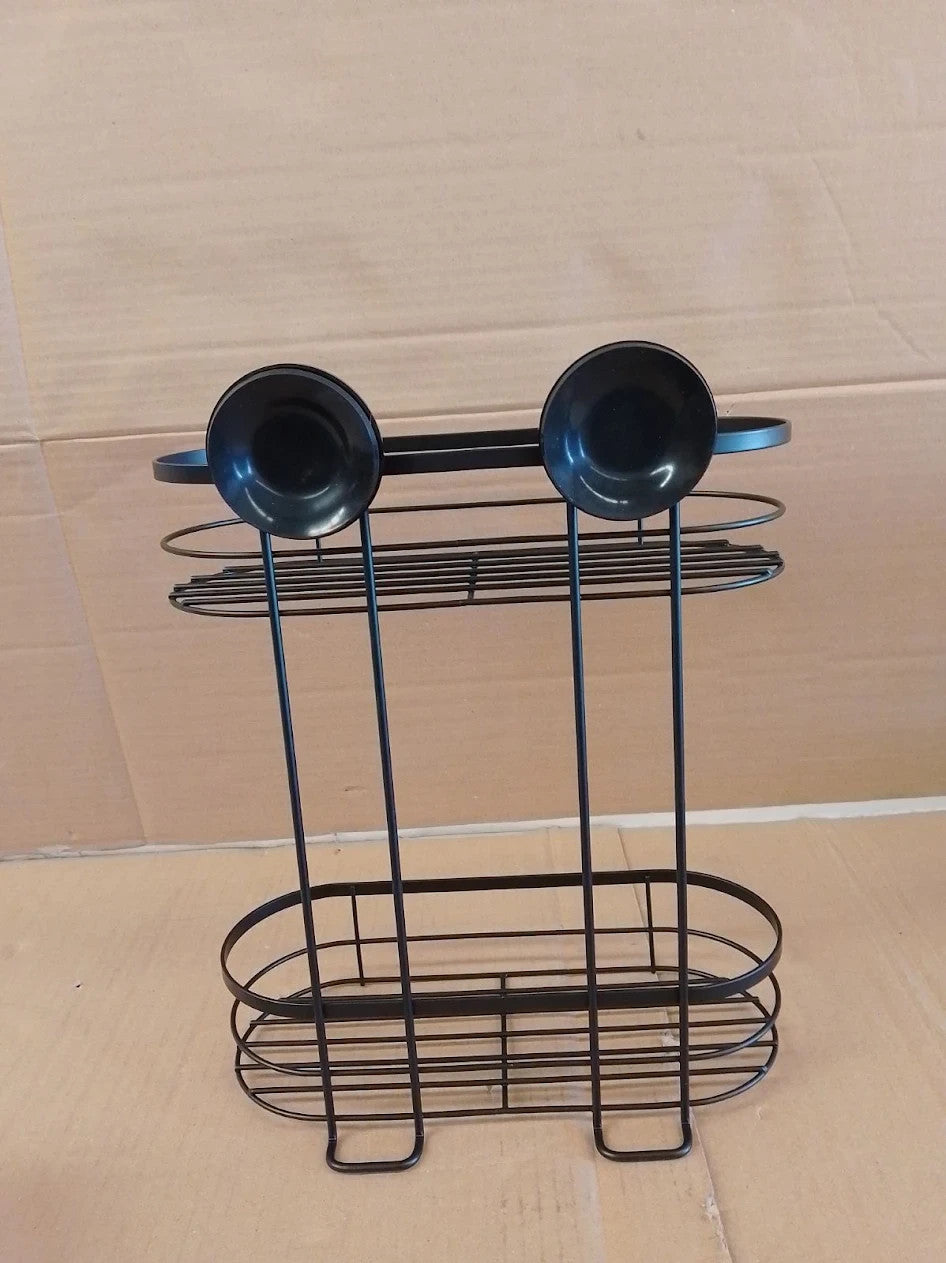 Argos Home Suction Cup Wire 2 Tier Shower Caddy Black Steel 38x13x28cm