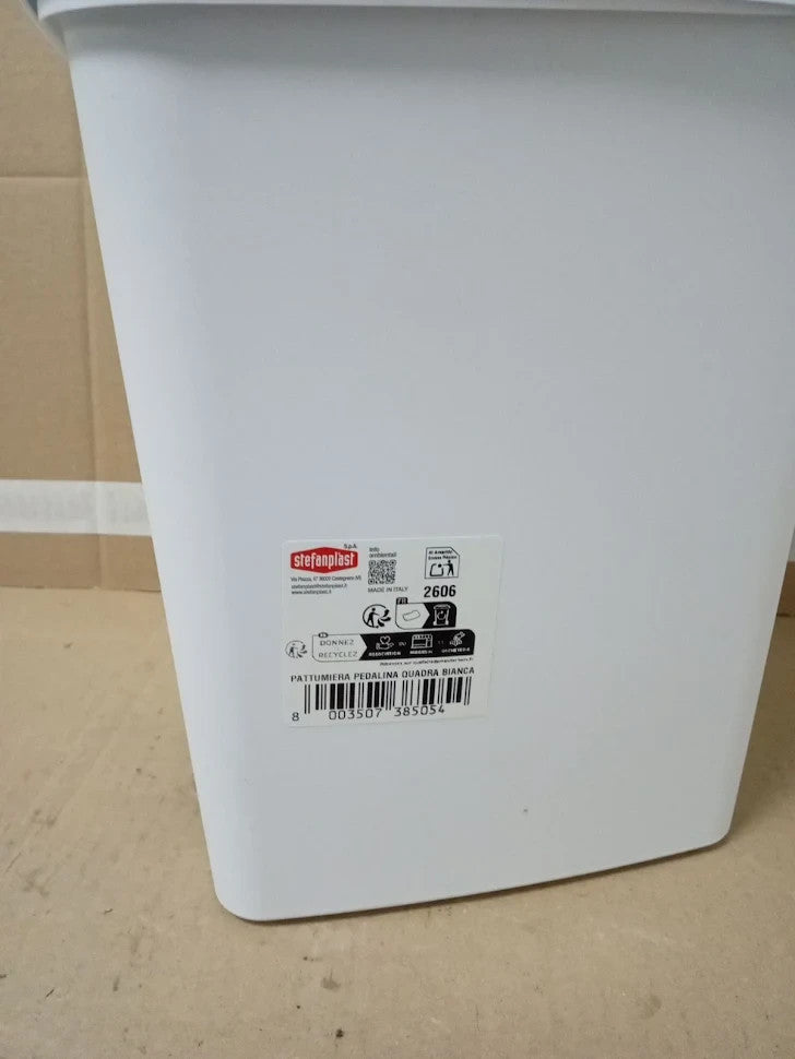Stefanplast Pedalina Square Dustbin Durable Strong Pedal Open White 4.5L